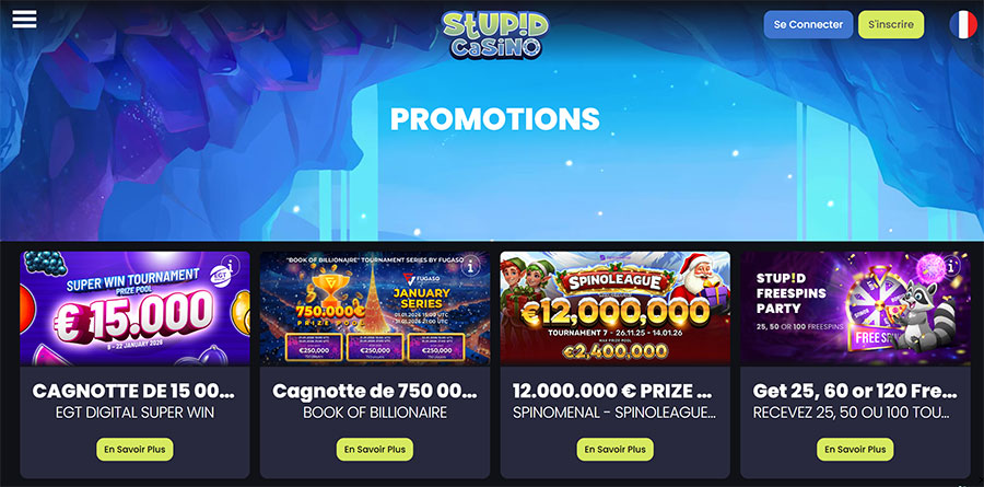 La page des promotions stupid casino page bonus
