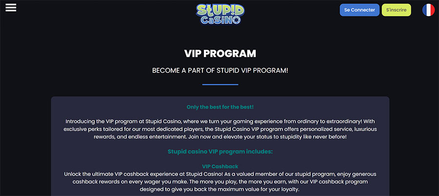 Le programme VIP stupid casino vip